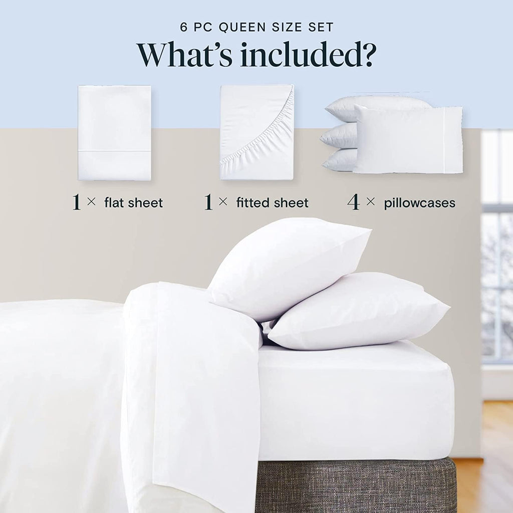 LuxClub 7 PC Extra Deep Pocket Split King Sheets &amp; Pillowcases Set - Hotel Bedding Silky Soft Eco Friendly Wrinkle Free Ultra Soft Cooling Bed Sheet Set deep Pocket up to 21" (Split King, White)