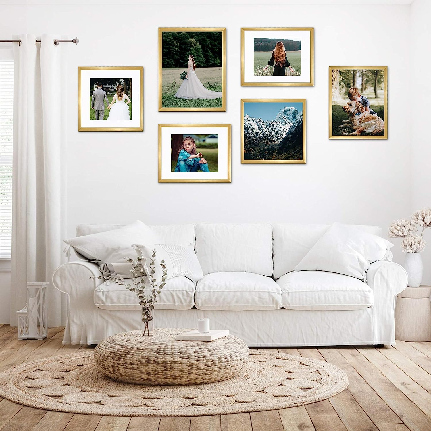 upsimples 16x20 Picture Frame Set of 5, Display Pictures 11x14 with Mat or 16x20 Without Mat, Wall Gallery Poster Frames, Gold