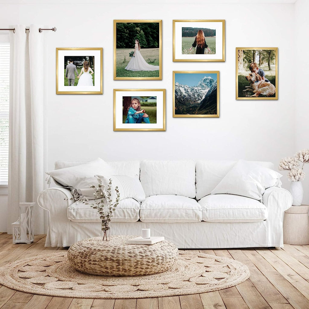 upsimples 12x16 Picture Frame Set of 5, Display Pictures 8.5x11 with Mat or 12x16 Without Mat, Wall Gallery Photo Frames,Gold