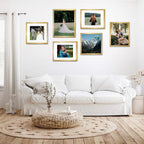 upsimples 9x12 Picture Frame Set of 5,Display Pictures 6x8 with Mat or 9x12 Without Mat,Wall Gallery Photo Frames, Gold