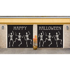 7' x 8' Black and White SkelDancing Halloween Split Car GaraDoor Banner