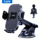 Car Phone Holder Mount, [2023 Upgraded] TOPK Cell Phone Holder For Car Dashboard And Air Vent Compatible With All Smartphones