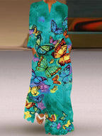 V-neck Floral Print Casual Long Sleeve Maxi Dress