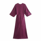 half sleeve satin midi dress