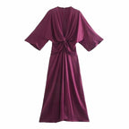 half sleeve satin midi dress