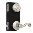 Lido Satin Nickel Exterior Entry Door Lever and Single Cylinder Deadbolt Combo Pack Featuring SmartKey Security