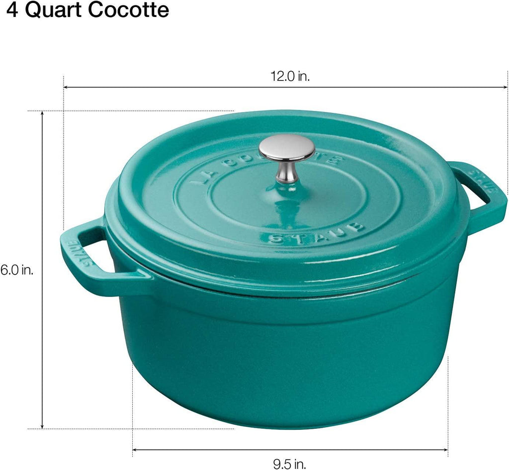 Staub Cast Iron 4-qt Round Cocotte - Turquoise, Made in France