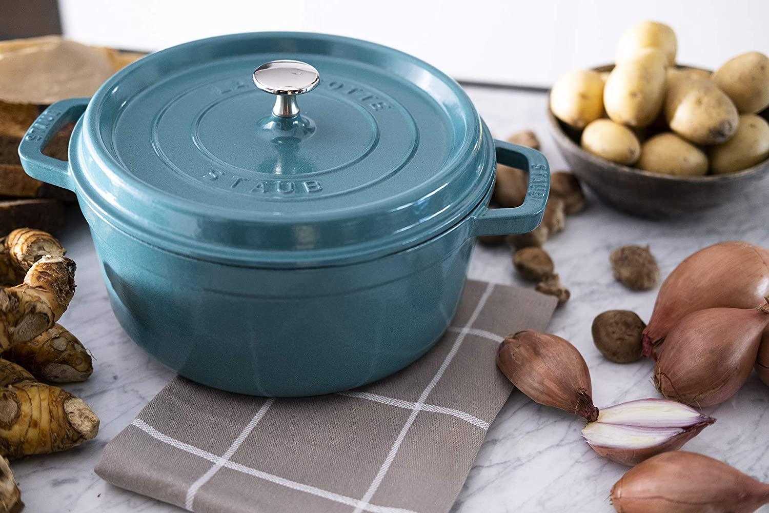 Staub Cast Iron 4-qt Round Cocotte - Turquoise, Made in France