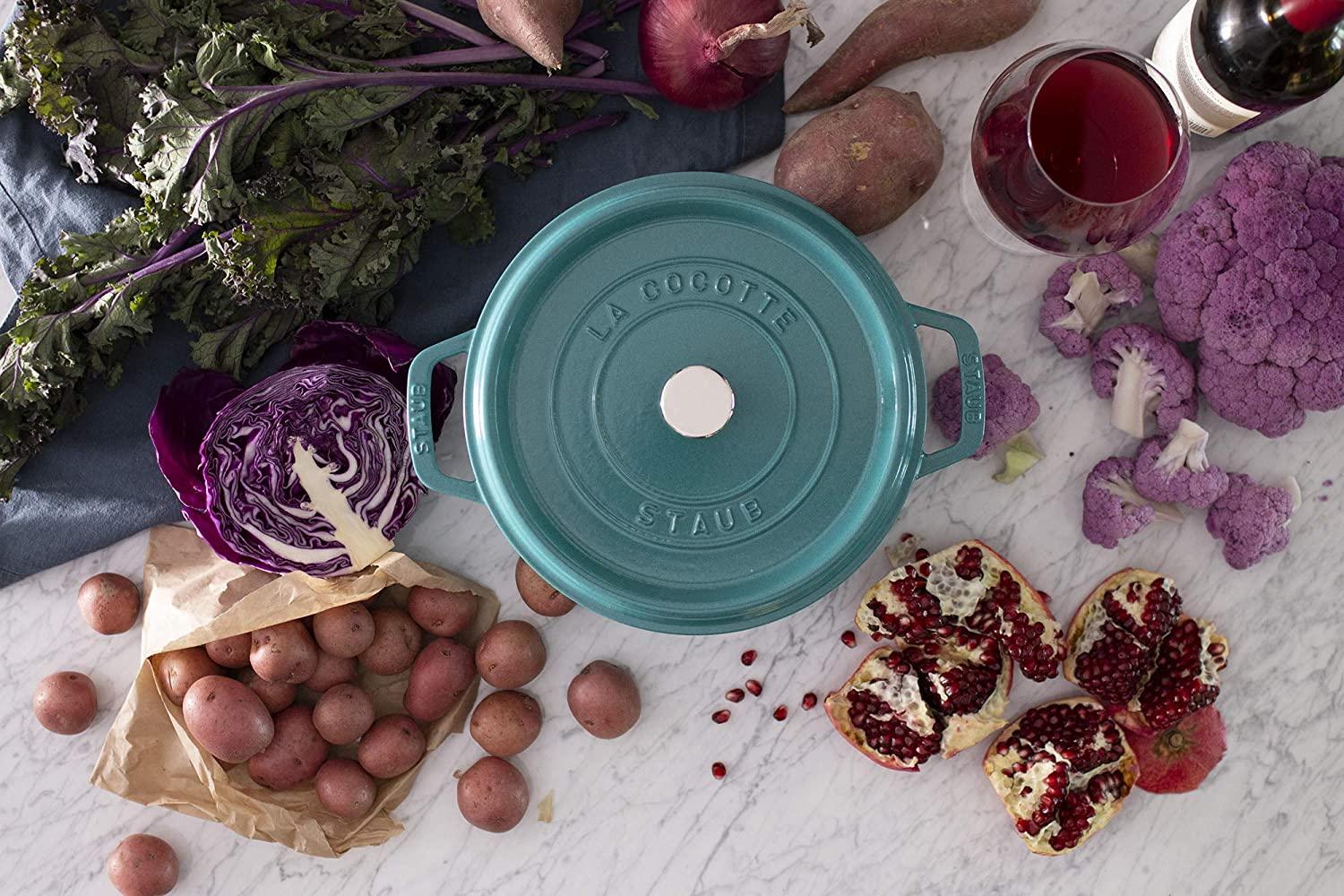 Staub Cast Iron 4-qt Round Cocotte - Turquoise, Made in France