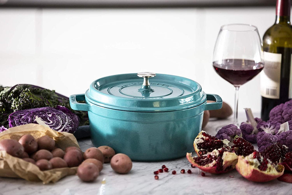 Staub Cast Iron 4-qt Round Cocotte - Turquoise, Made in France