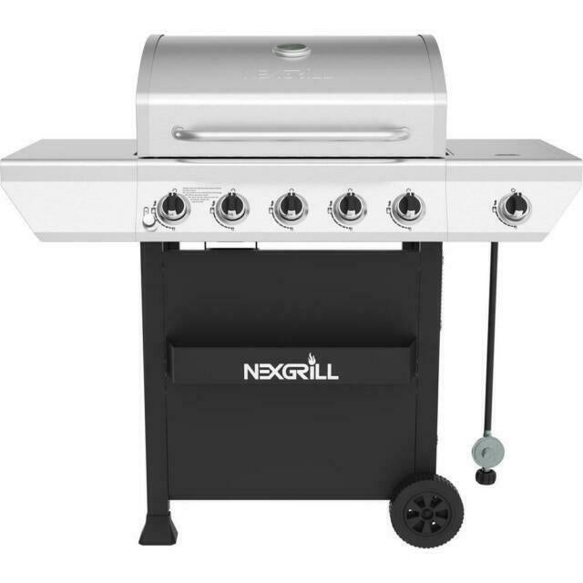 Propane Grill 5-Burners 55000 BTU Heat Thermometer Grease Pan  Steel