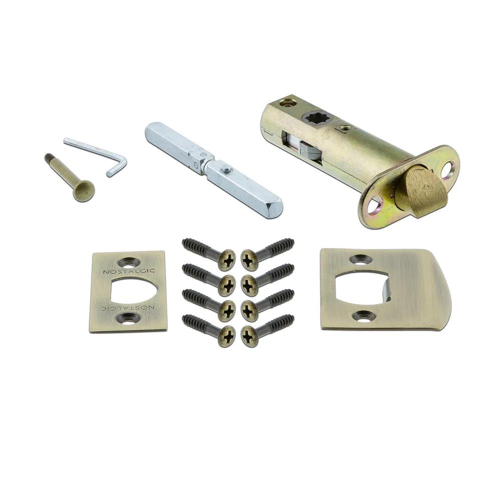 Craftsman Plate 2-3/4 in. Backset Antique Brass Privacy Bed/Bath Waldorf White Milk Glass Door Knob