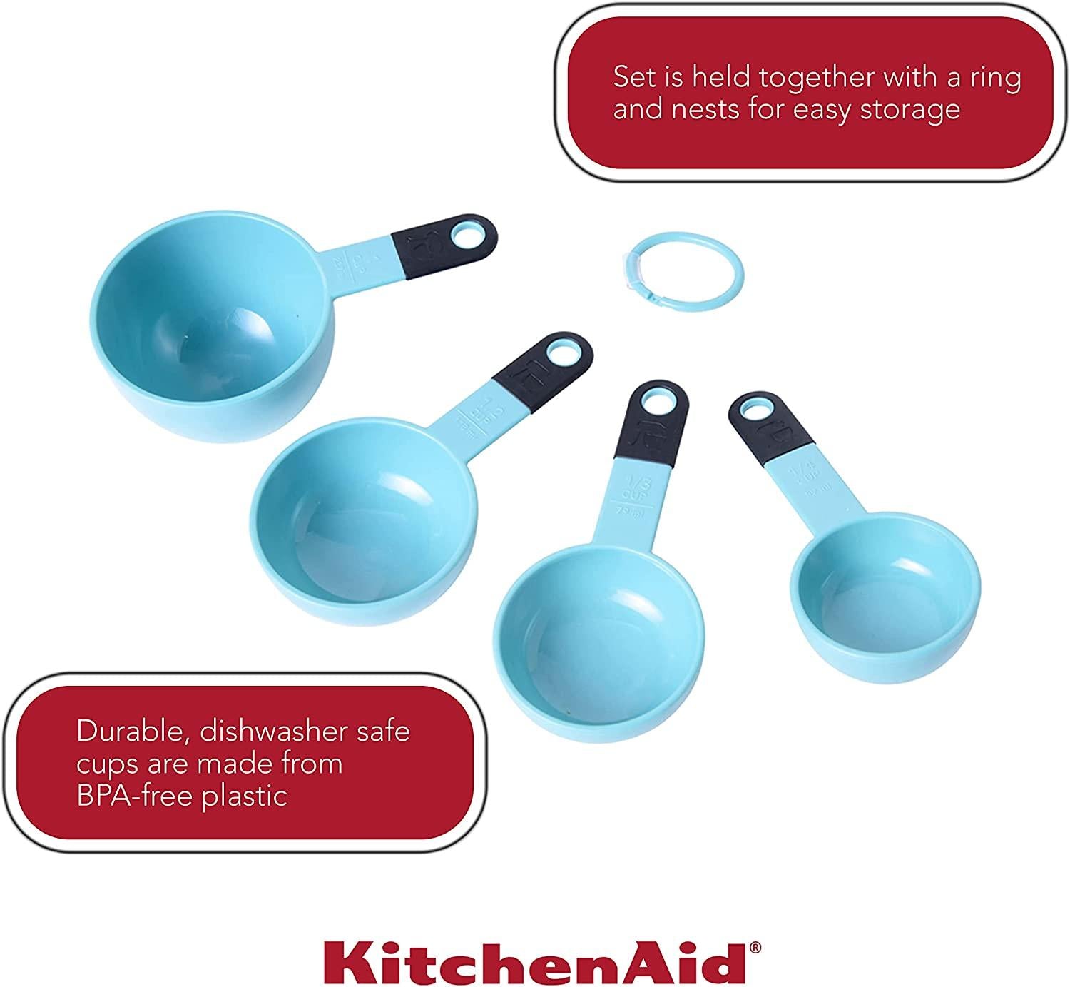 KitchenAid KE058OHAQA Classic Measuring Cups, Set of 4, Aqua Sky/Black
