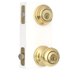 Juno Polished Brass Exterior Entry Door Knob and Single Cylinder Deadbolt Combo Pack Featuring SmartKey Security