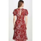 puff sleeve floral midi dress