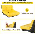 Universal Tractor Seat, Industrial High Back, 2PCS PVC Lawn and Garden Mower Seat Replacement, Steel Frame Compact Forklift Seat w/ Drain Hole, Yellow