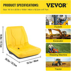 Universal Tractor Seat, Industrial High Back, 2PCS PVC Lawn and Garden Mower Seat Replacement, Steel Frame Compact Forklift Seat w/ Drain Hole, Yellow
