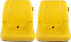 Universal Tractor Seat, Industrial High Back, 2PCS PVC Lawn and Garden Mower Seat Replacement, Steel Frame Compact Forklift Seat w/ Drain Hole, Yellow