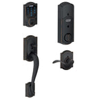 Camelot Aged Bronze Connect Z-Wave Plus Smart Deadbolt and Camelot Handleset with Accent Lever with Camelot Trim