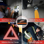 Car Roadside Emergency Kit with Jumper Cables, Auto Vehicle Safety Road Side Assistance Kits, Winter Car Kit for Women and Men, with Portable Air Compressor, First Aid Kit, Tow Rope, Multitool Plier