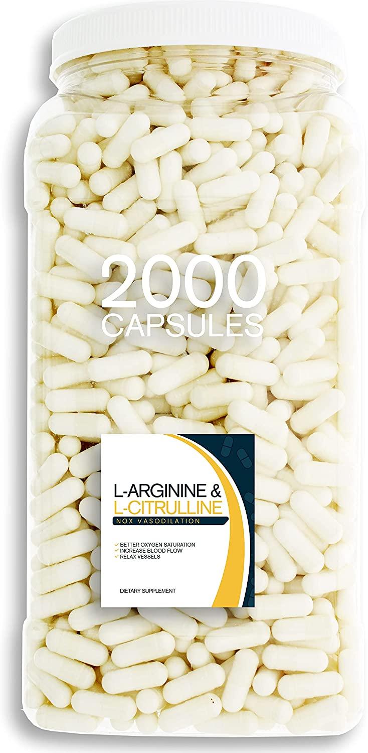 Bulk Buy NOX Blend - 2000 Capsules of L-Arginine & L-Citrulline in a Clear Square Grip Jar