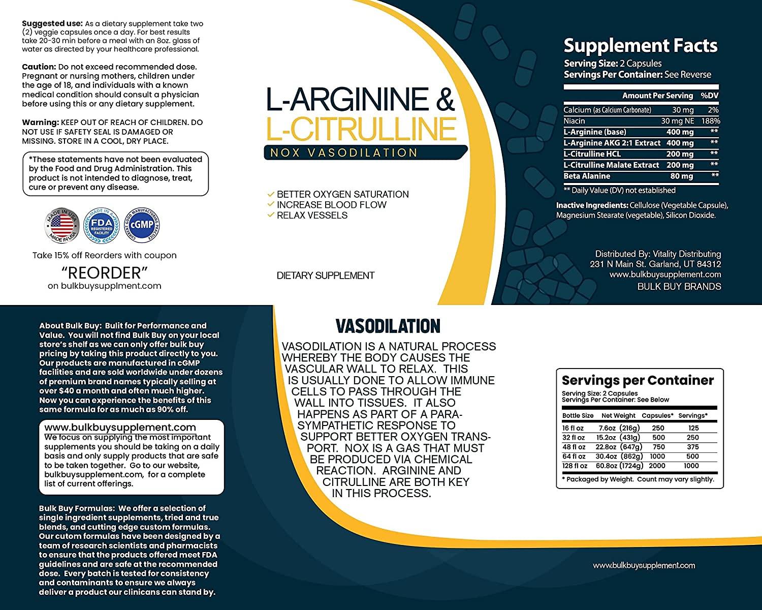 Bulk Buy NOX Blend - 2000 Capsules of L-Arginine & L-Citrulline in a Clear Square Grip Jar