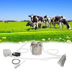 7L Cow MilMachine,Electric Automatic Pulsation Vacuum Portable Pulse Breast Pump with 2 Teat Cups  Steel Bucket for Cows