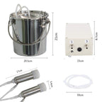 7L Cow MilMachine,Electric Automatic Pulsation Vacuum Portable Pulse Breast Pump with 2 Teat Cups  Steel Bucket for Cows