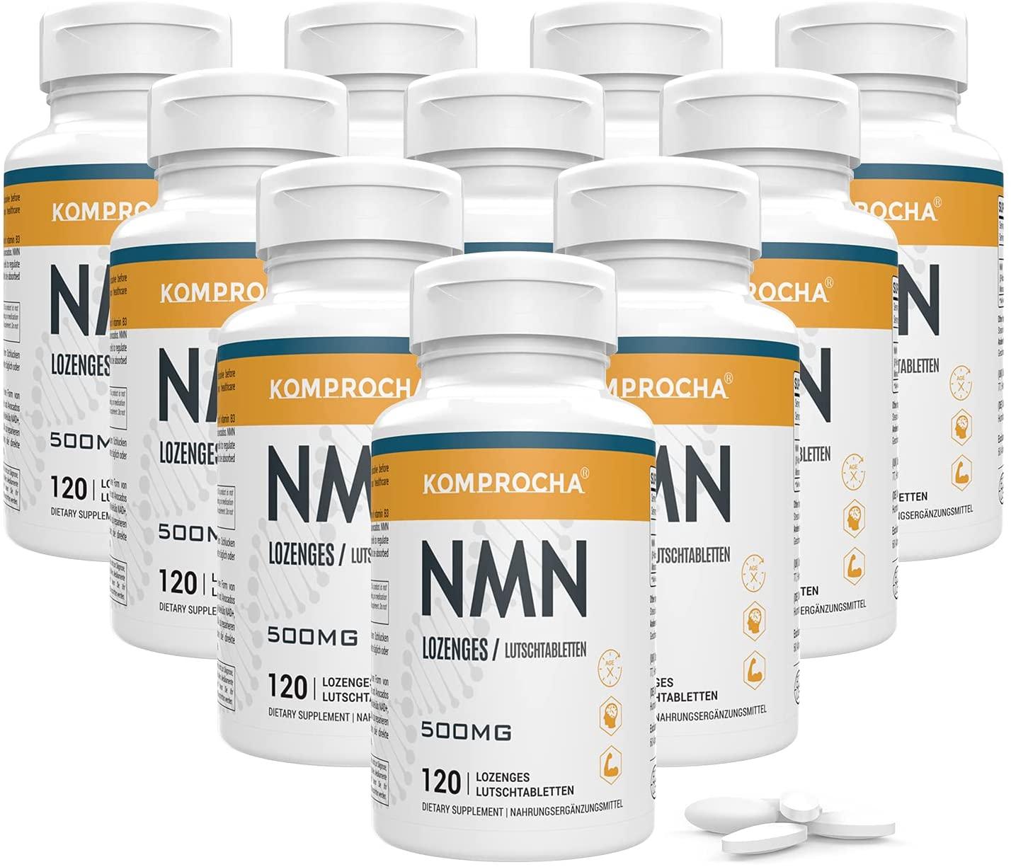 KOMPROCHA Sublingual NMN Supplement 500mg Nicotinamide Mononucleotide Lozenges Max Absorption Enhanced Bioavailability Boost NAD+ for Anti-Aging & Cellular Repair (1200 Tablets, Pack of 10)