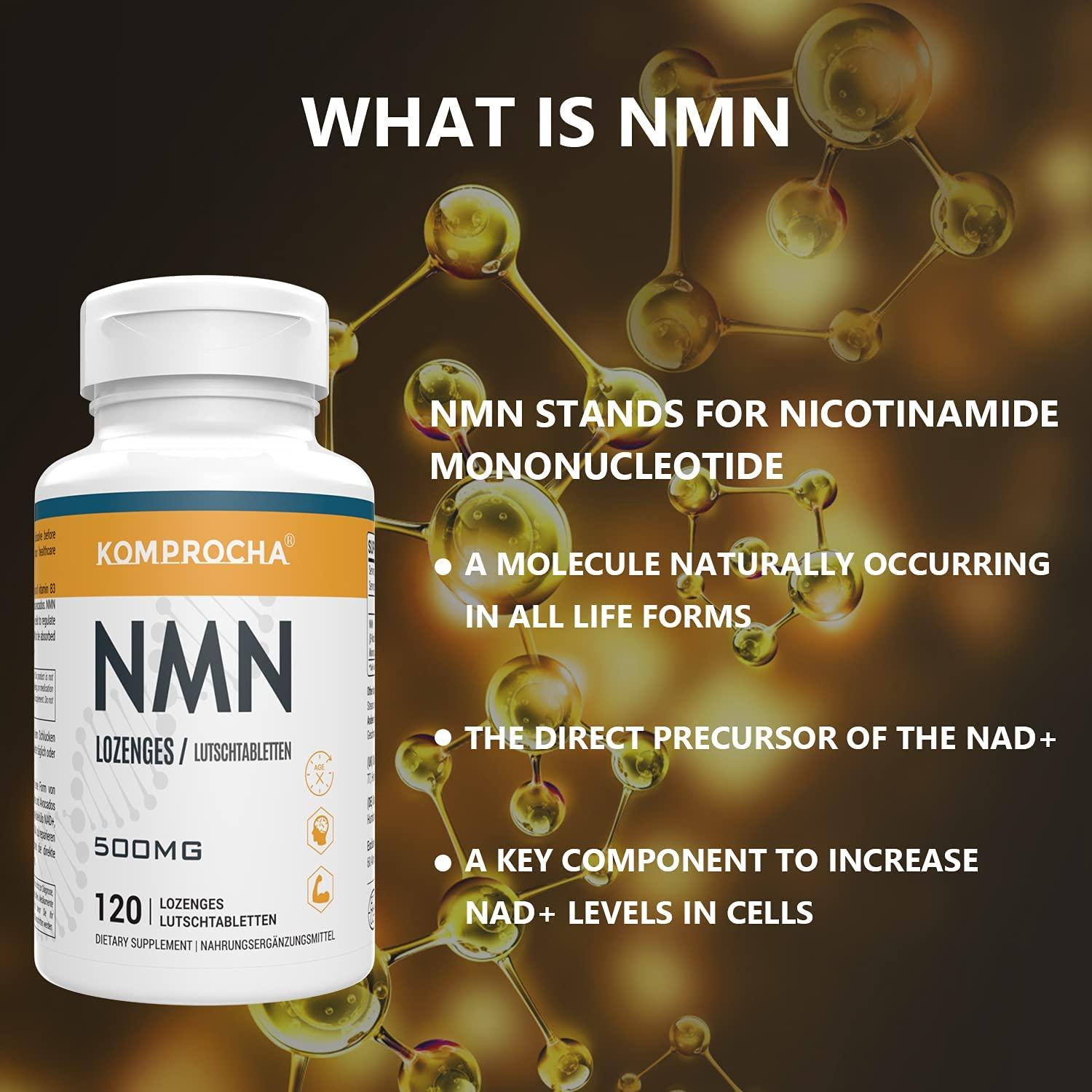 KOMPROCHA Sublingual NMN Supplement 500mg Nicotinamide Mononucleotide Lozenges Max Absorption Enhanced Bioavailability Boost NAD+ for Anti-Aging & Cellular Repair (1200 Tablets, Pack of 10)