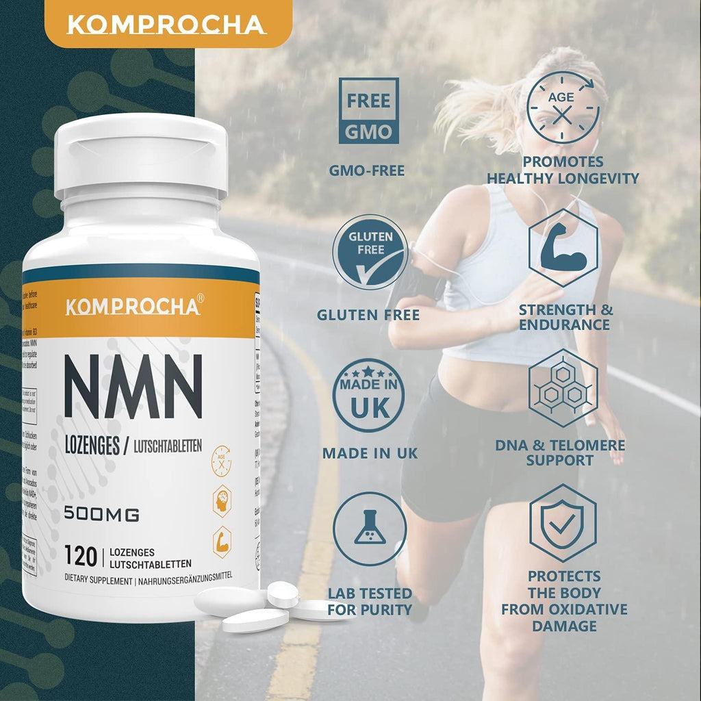 KOMPROCHA Sublingual NMN Supplement 500mg Nicotinamide Mononucleotide Lozenges Max Absorption Enhanced Bioavailability Boost NAD+ for Anti-Aging & Cellular Repair (1200 Tablets, Pack of 10)