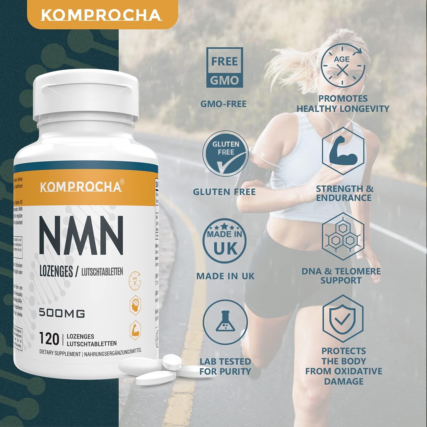 KOMPROCHA Sublingual NMN Supplement 500mg Nicotinamide Mononucleotide Lozenges Max Absorption Enhanced Bioavailability Boost NAD+ for Anti-Aging & Cellular Repair (1200 Tablets, Pack of 10)
