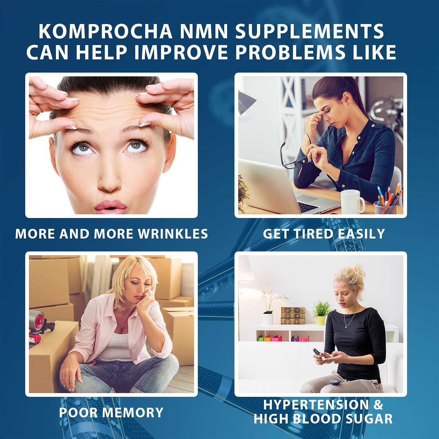 KOMPROCHA Sublingual NMN Supplement 500mg Nicotinamide Mononucleotide Lozenges Max Absorption Enhanced Bioavailability Boost NAD+ for Anti-Aging & Cellular Repair (1200 Tablets, Pack of 10)