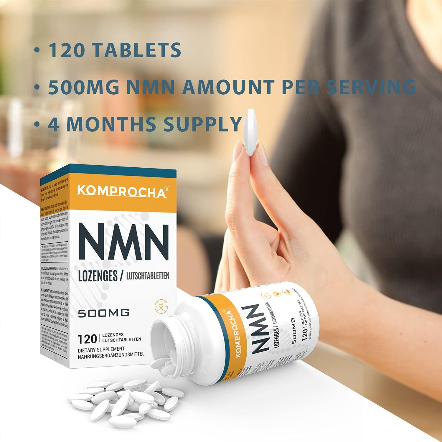 KOMPROCHA Sublingual NMN Supplement 500mg Nicotinamide Mononucleotide Lozenges Max Absorption Enhanced Bioavailability Boost NAD+ for Anti-Aging & Cellular Repair (1200 Tablets, Pack of 10)