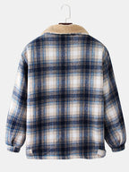 mens plaid thicken sherpa lined lapel cotton vintage overcoats with pocket
