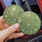 2pcs Bling Car Cup Holder Coaster, 2.75 inch Anti-Slip Shockproof Universal Fashion Vehicle Car Coasters Insert Bling Rhinestone Auto Automotive Interior Accessories for Women (2 pcs, Light Green)