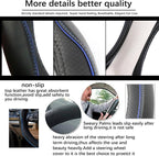 Car Steering Wheel Cover, Anti-Slip, Safety, Soft, Breathable, Heavy Duty, Thick, Full Surround, Sports Style (Black Blue)