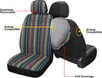 Pariitadin Baja Saddle Blanket Car Seat Covers Full Set with Seat Belt Pads, Washable Breathable Striped Woven Cloth Seat Covers for Cars Interior, Universal Fit Most Cars, Airbag Compatible, Red/Blue