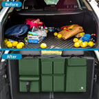 Car Trunk Organizer with Cooler, Hanging Car Organizers and Storage with Large Pockets, Zippers Detachable Seat Back Organizers Storage, Waterproof Car Storage Trunk Organizer for Jeeps, SUVs, Olive