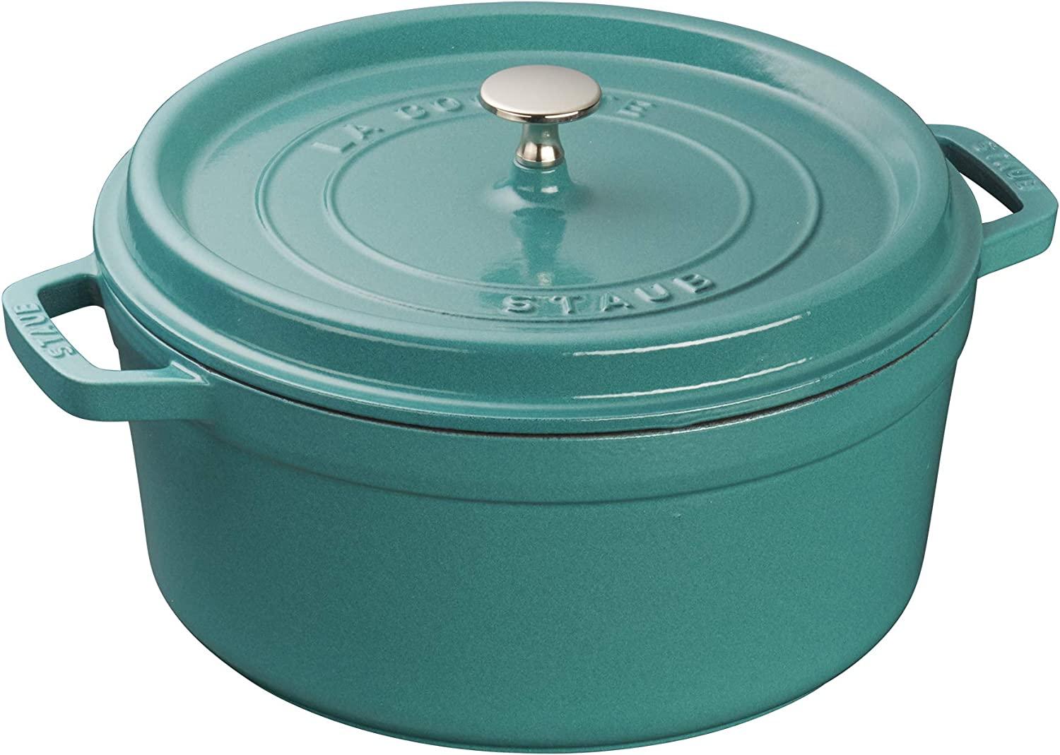 Staub Cast Iron 5.5-qt Round Cocotte - Turquoise, Made in France