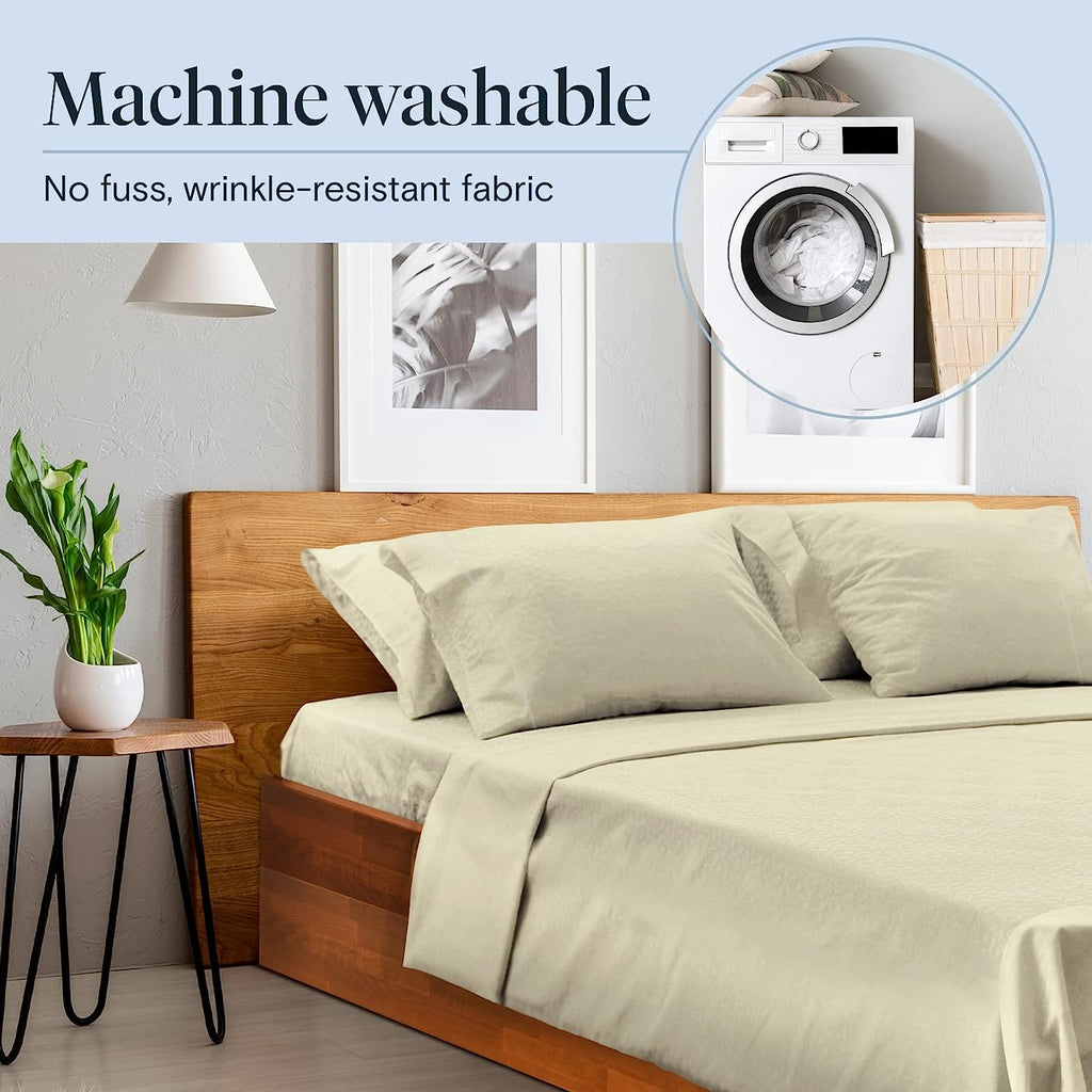 LuxClub 6 PC California King Size Sheet Set Bamboo Sheets Deep Pockets 18" Eco Friendly Wrinkle Free Cooling Sheets Machine Washable Hotel Bedding Silky Soft - Light Taupe California King
