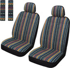 Pariitadin Baja Saddle Blanket Car Seat Covers Front Set with Seat Belt Pads, Washable Breathable Striped Woven Cloth Seat Covers for Cars, Universal Fit Most Cars, Airbag Compatible, Red/Blue