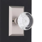 Studio Plate 2-3/8 in. Backset Satin Nickel Privacy Bed/Bath Round Clear Crystal Glass Door Knob