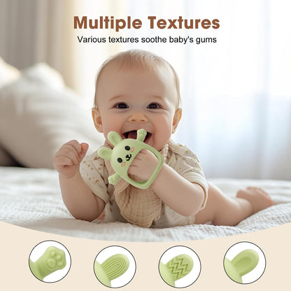 2 Pack Baby Teething Toy for 3-6 6-12 Months, Silicone Bunny Teething Mitten, Anti Drop Wrist Hand Baby Teethers 0 3 6 9 12 Months for Babies Sucking Needs