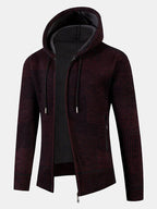 mens knitted zip front casual drawstring hooded cardigans with pocket