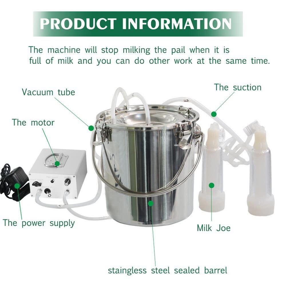3L Goat MilMachine,Rechargeable Adjustable Suction Pulsation Vacuum Electric Milker,Portable Automatic Breast Pump with 2 Teat Cups  Steel Bucket for Goats(Upgrade Model)