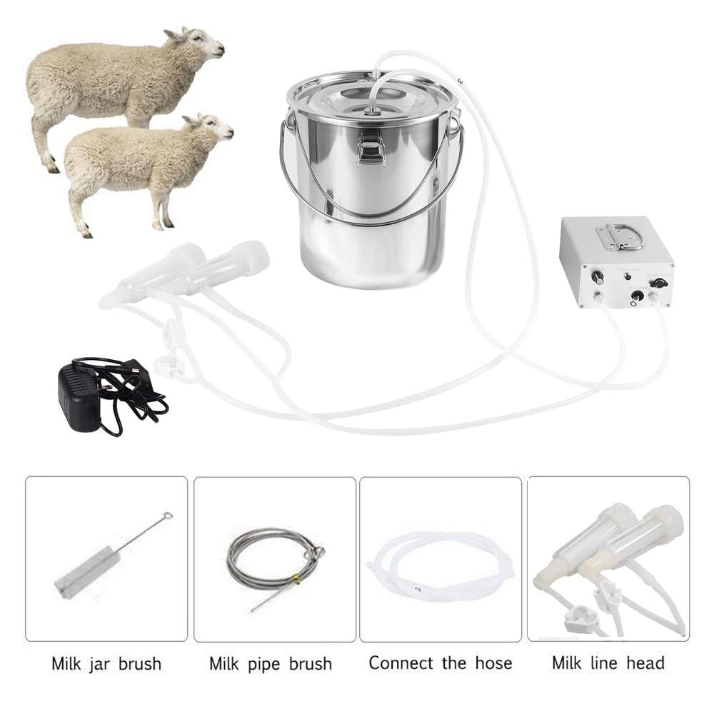 3L Goat MilMachine,Rechargeable Adjustable Suction Pulsation Vacuum Electric Milker,Portable Automatic Breast Pump with 2 Teat Cups  Steel Bucket for Goats(Upgrade Model)