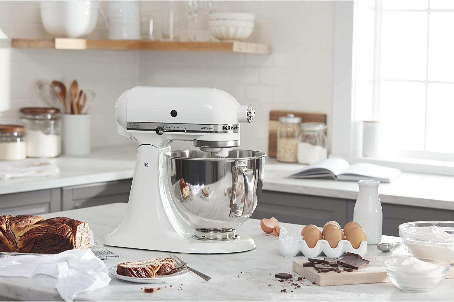 KitchenAid KSM150PSWH Artisan Series 5-Qt. Stand Mixer with Pouring Shield - White