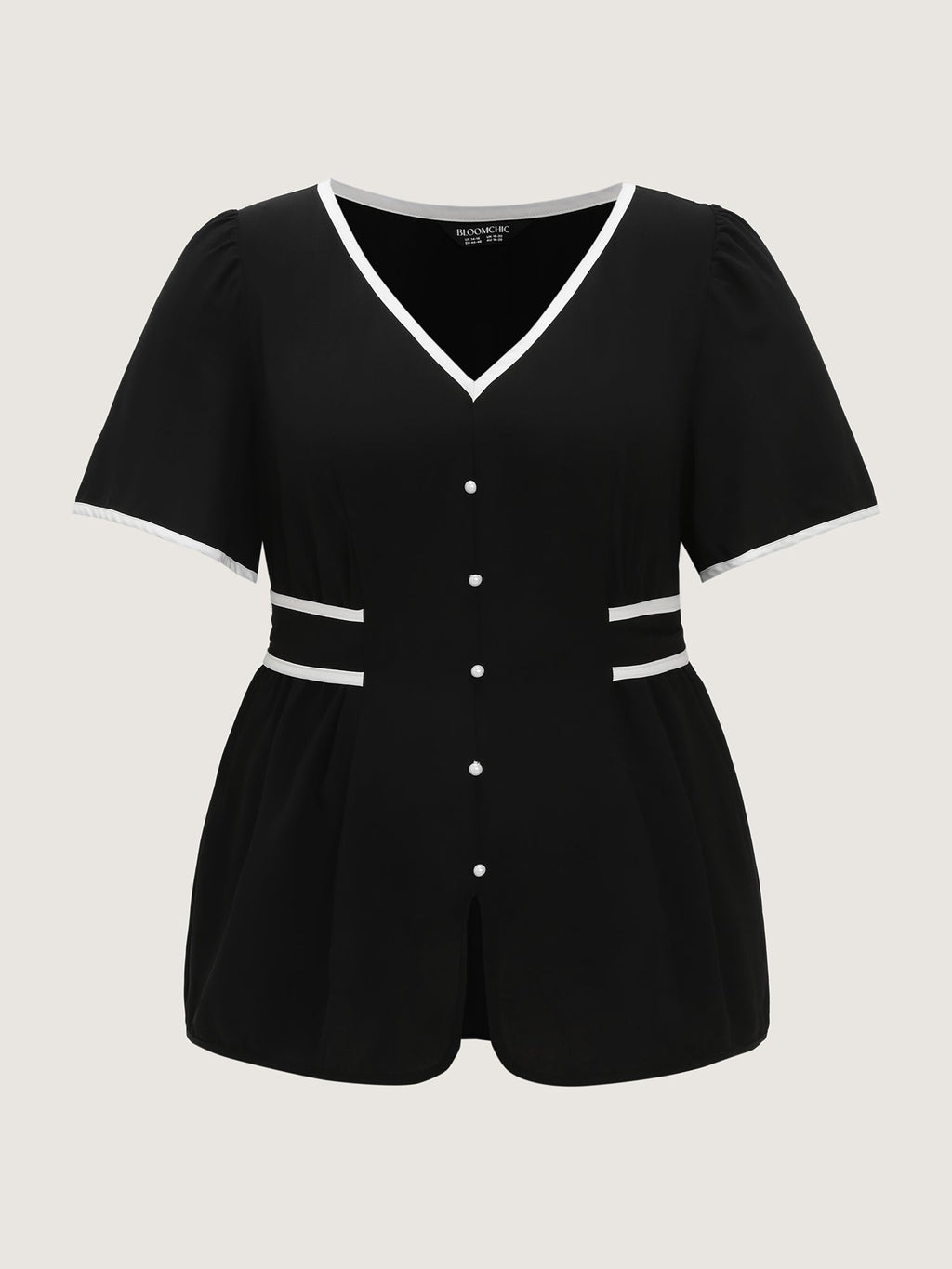 Color Contrast Edge Button Detail Blouse