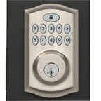 SmartCode Satin Nickel Single Cylinder Electronic Deadbolt featuring SmartKey Security and Juno PassaKnob